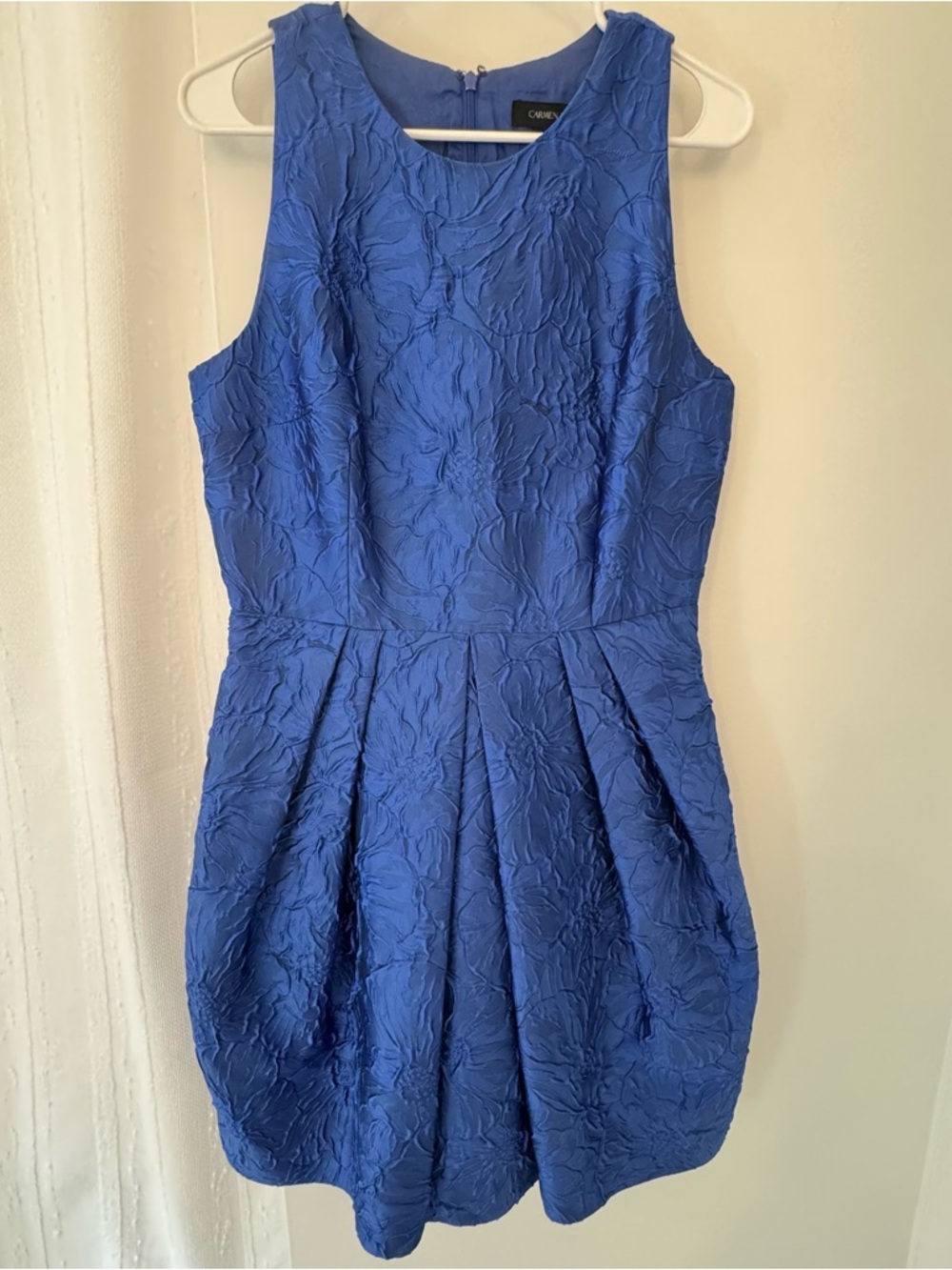 Carmen Marc Valvo Textured Royal Blue Sleeveless Dress